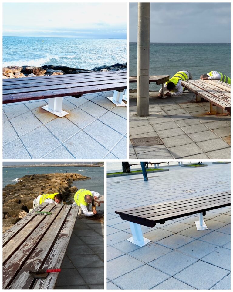 COMIENZAN LOS TRABAJOS DE CONSERVACIÓN DE LOS BANCOS DEL PASEO JUAN APARICIO Y DE LA AVENIDA DE LOS MARINEROS (PLAYA DEL CURA)