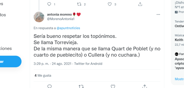 «Se llama Torrevieja», la delegada del Consell en Alicante, Antonia Moreno, reprocha a À Punt