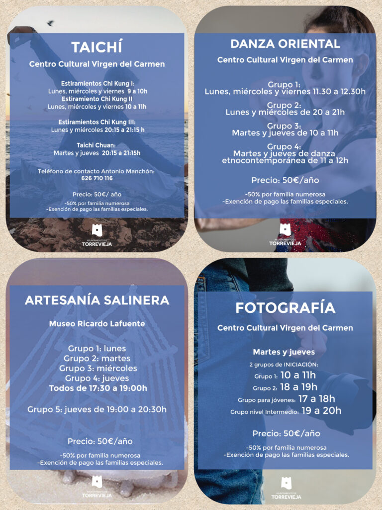 ESCUELAS MUNICIPALES DE TAICHÍ, DANZA ORIENTAL, FOTOGRAFÍA Y ARTESANÍA SALINERA