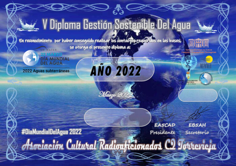 GANADORES  V DIPLOMA GESTIÓN SOSTENIBLE DEL AGUA: EN HF Y VHF, ANTONIO RUIZ ZARAGOZA EA5HAY; EN DMR,  MIGUEL REQUENA CANTOS EA5FM