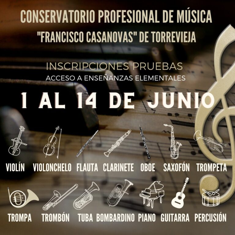 LAS PRUEBAS DE ACCESO A ENSEÑANZAS ELEMENTALES DEL CONSERVATORIO PROFESIONAL DE MÚSICA “FRANCISCO CASNOVAS”, SE ABRIRÁN DEL 1 AL 14 DE JUNIO