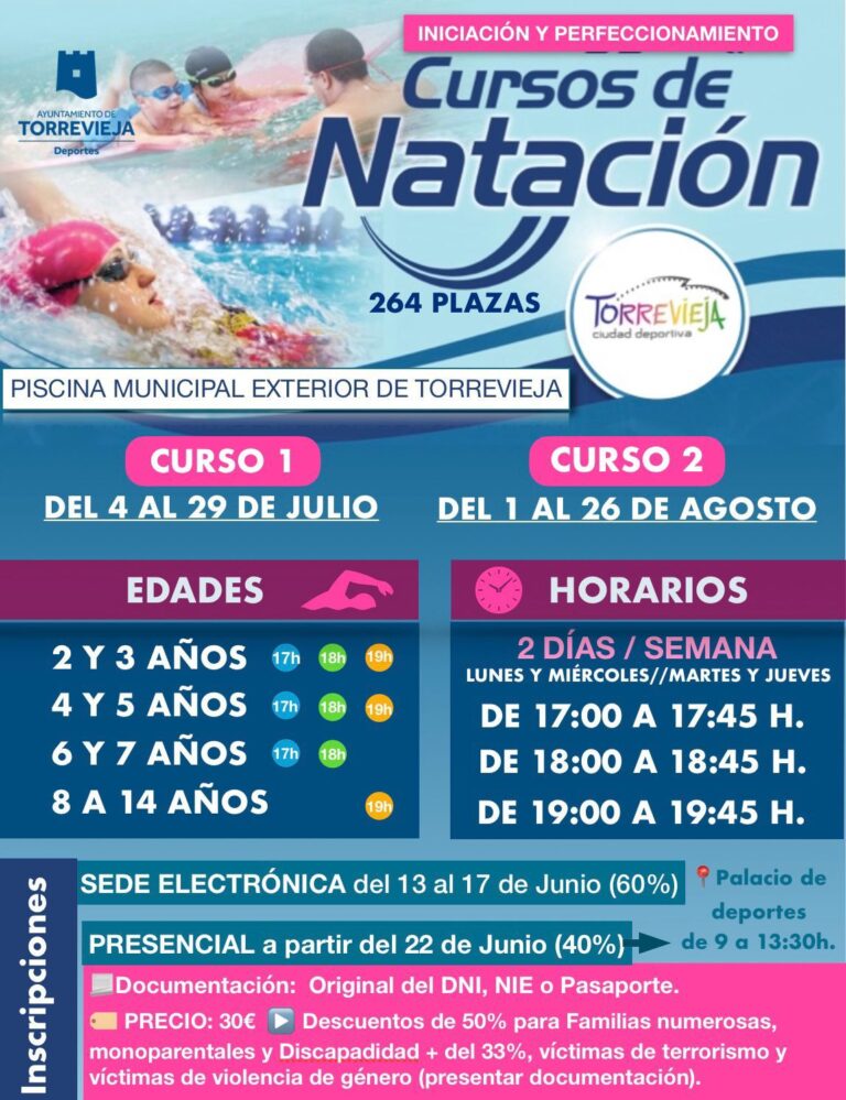EL PRÓXIMO LUNES, 13 DE JUNIO, SE ABRE EL PLAZO DE INSCRIPCIÓN PARA LOS CURSOS DE VERANO DE NATACIÓN