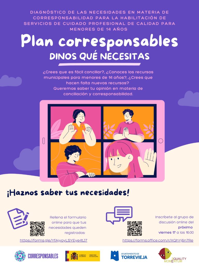 LA CONCEJALÍA DE IGUALDAD DESARROLLA EL PROYECTO “DIAGNÓSTICO DE LAS NECESIDADES EN MATERIA DE CORRESPONSABILIDAD PARA LA HABILITACIÓN DE SERVICIOS DE CUIDADO PROFESIONAL DE CALIDAD PARA MENORES”