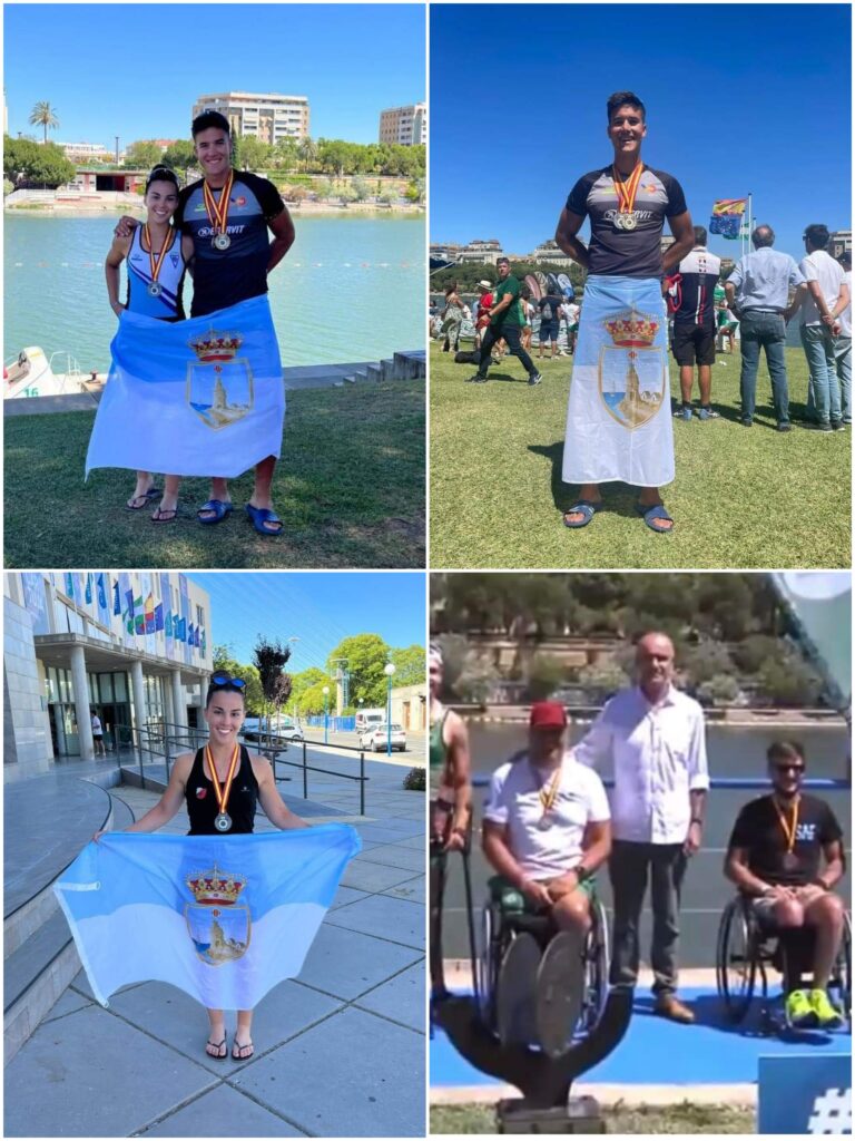 La bandera de Torrevieja presente en el podio del campeonato de España de remo