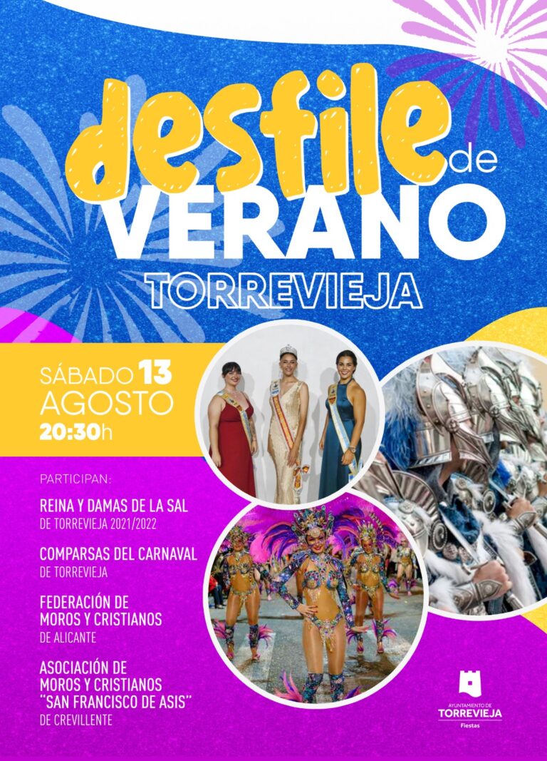 <strong>MOROS Y CRISTIANOS DE CREVILLENT Y ALICANTE Y COMPARSAS DEL CARNAVAL DE TORREVIEJA ACOMPAÑARÁN A LA REINA Y DAMAS DE LA SAL EN EL DESFILE DE VERANO DEL PRÓXIMO DÍA 13</strong>