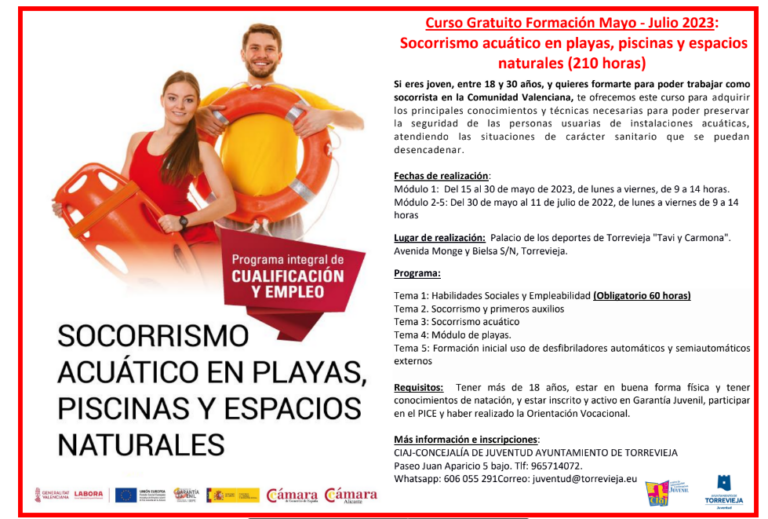 JUVENTUD ABRE LAS INSCRIPCIONES PARA EL CURSO DE SOCORRISMO ACUÁTICO EN PLAYAS, PISCINAS Y ESPACIOS NATURALES