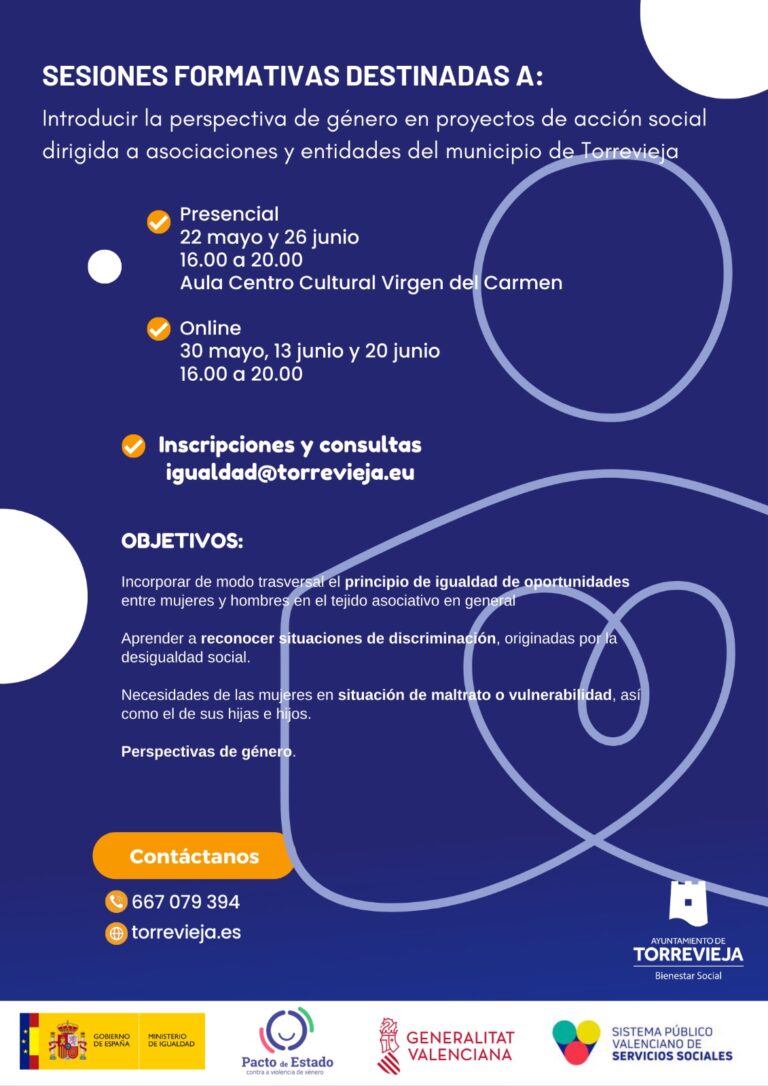 LA CONCEJALÍA DE BIENESTAR SOCIAL IMPARTIRÁ SESIONES FORMATIVAS DESTINADAS A INTRODUCIR LA PERSPECTIVA DE GÉNERO EN PROYECTOS DE ACCIÓN SOCIAL