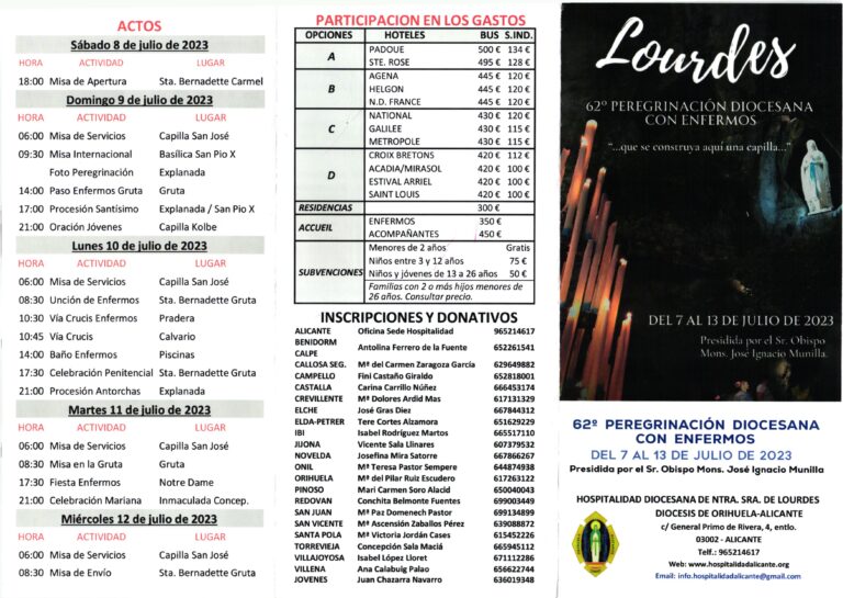 LA HOSPITALIDAD DE LOURDES ABRE LAS INSCRIPCIONES PARA LA PEREGRINACIÓN A CELEBRAR DEL 7 AL 13 DE JULIO DE 2023