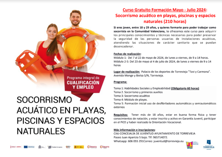 JUVENTUD ABRE EL PLAZO DE INSCRIPCIÓN PARA EL CURSO DE SOCORRISMO ACUÁTICO EN PLAYAS, PISCINAS Y ESPACIOS NATURALES