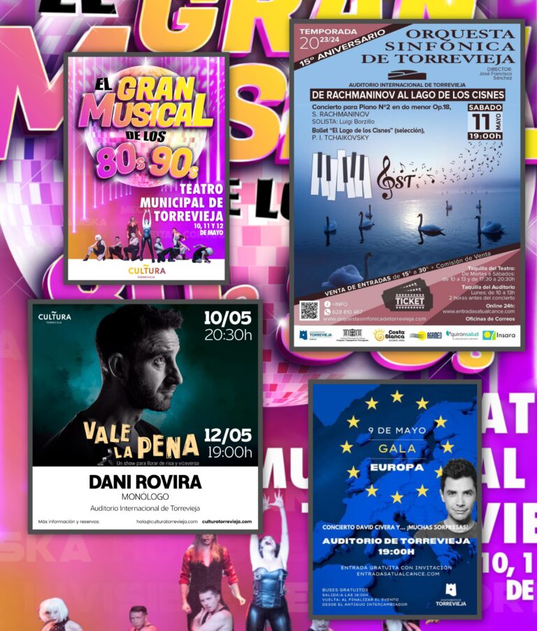 DANI ROVIRA, LA GALA EUROPA, LA ORQUESTA SINFÓNICA DE TORREVIEJA Y EL ESPERADO “MUSICAL DE LOS 80 Y 90” PROMETEN UNA OFERTA CULTURAL VIBRANTE PARA ESTE FIN DE SEMANA
