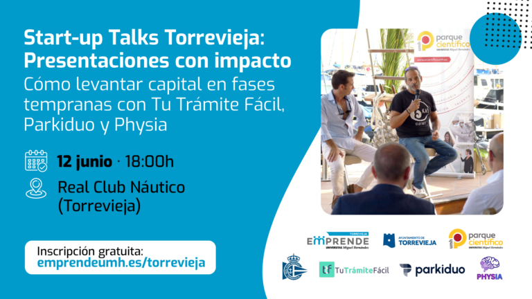 EL PARQUE CIENTÍFICO DE LA UNIVERSIDAD MIGUEL HERNÁNDEZ (PCUMH)  Y EL AYUNTAMIENTO DE TORREVIEJA ORGANIZAN UNA SESIÓN PARA DAR A CONOCER LA EXPERIENCIA EMPRESARIAL DE TU TRÁMITE FÁCIL, PARKIDUO Y PHYSIA