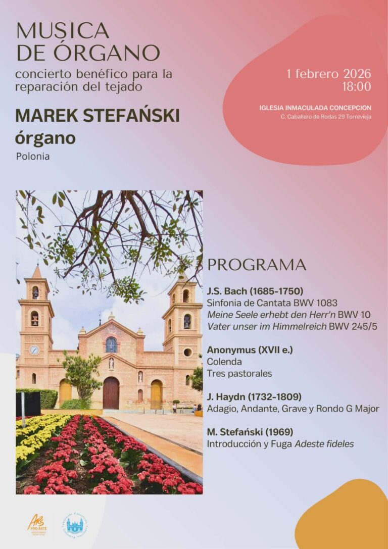 Concierto benéfico de música de órgano en Torrevieja para la restauración de la Iglesia de la Inmaculada Concepción