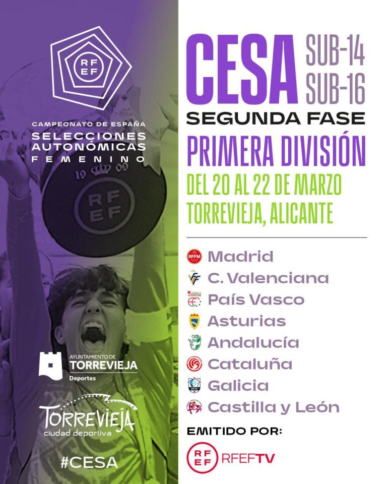 Torrevieja acoge la fase decisiva del Campeonato de España Femenino Sub-14 y Sub-16 del CESA del 20 al 22 de marzo
