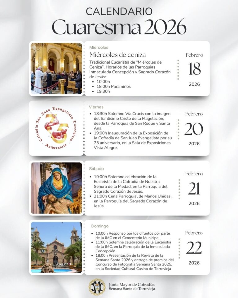 Calendario de Cuaresma 2026 en Torrevieja actos y horarios oficiales de la Semana Santa