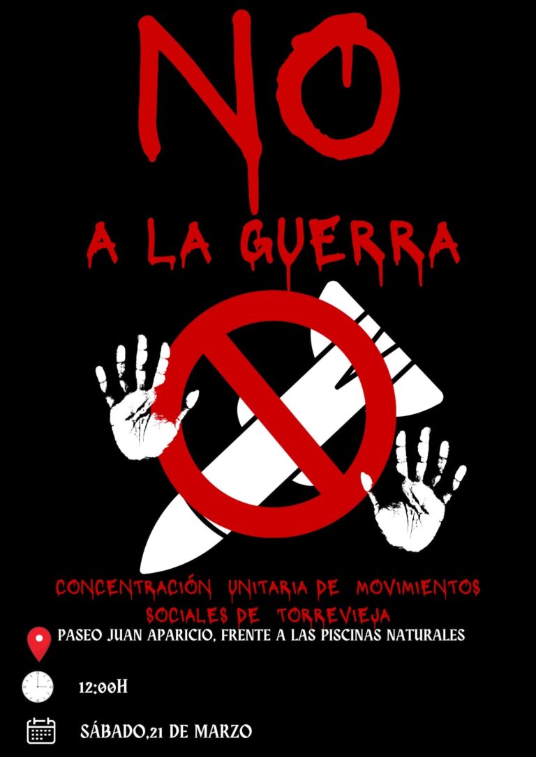 Convocan una concentración en Torrevieja contra la guerra en Oriente Medio este sábado