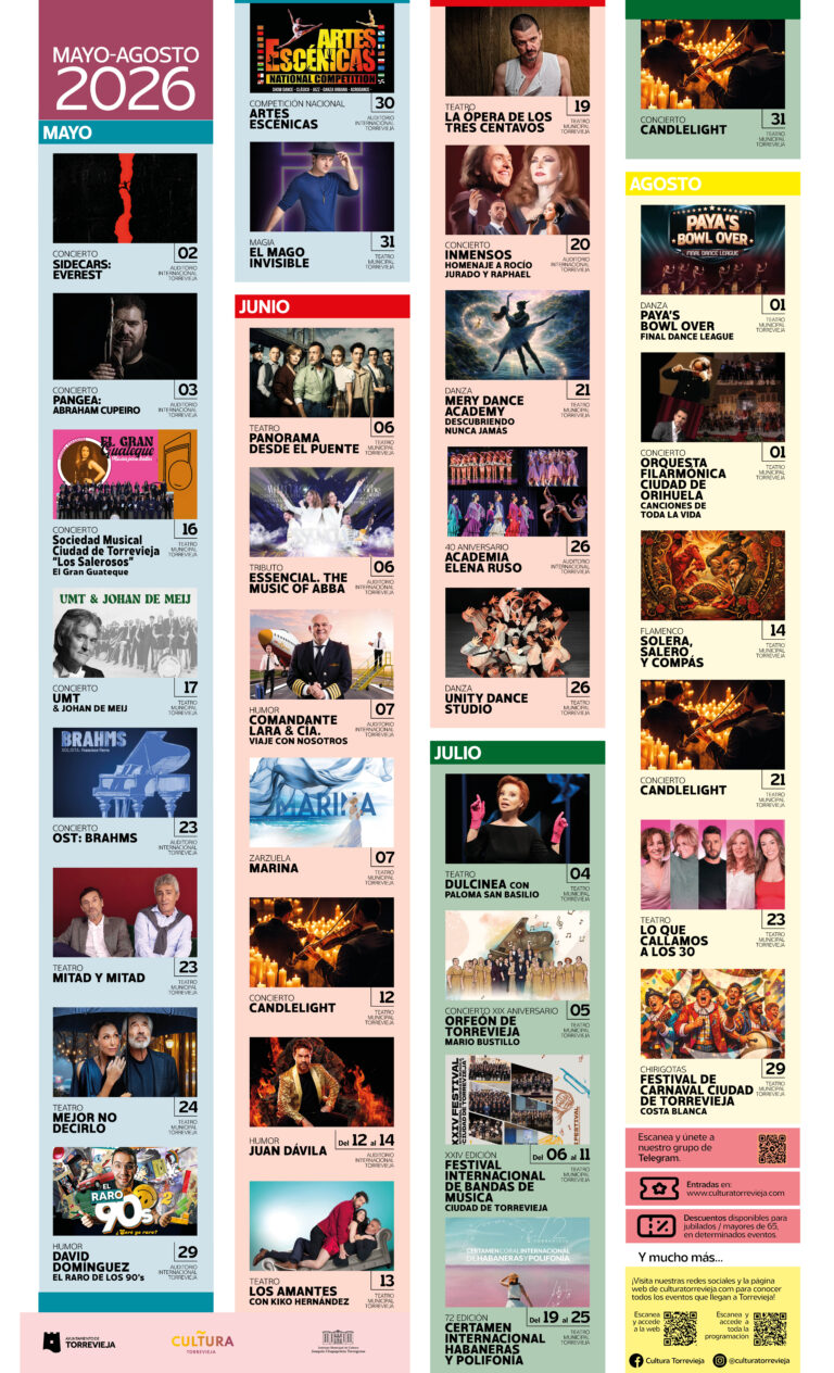 Cultura Torrevieja presenta más de 90 espectáculos para la programación cultural de verano 2026