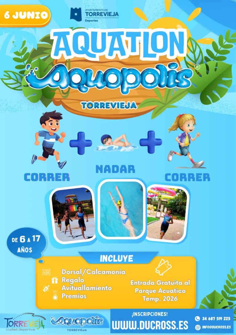 Aquópolis Torrevieja acogerá el I Aquatlón Infantil y Juvenil con deporte y diversión para niños y jóvenes