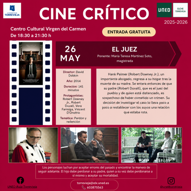 UNED Torrevieja cierra el ciclo Cinecrítico 2025-2026 con la proyección de “El juez”