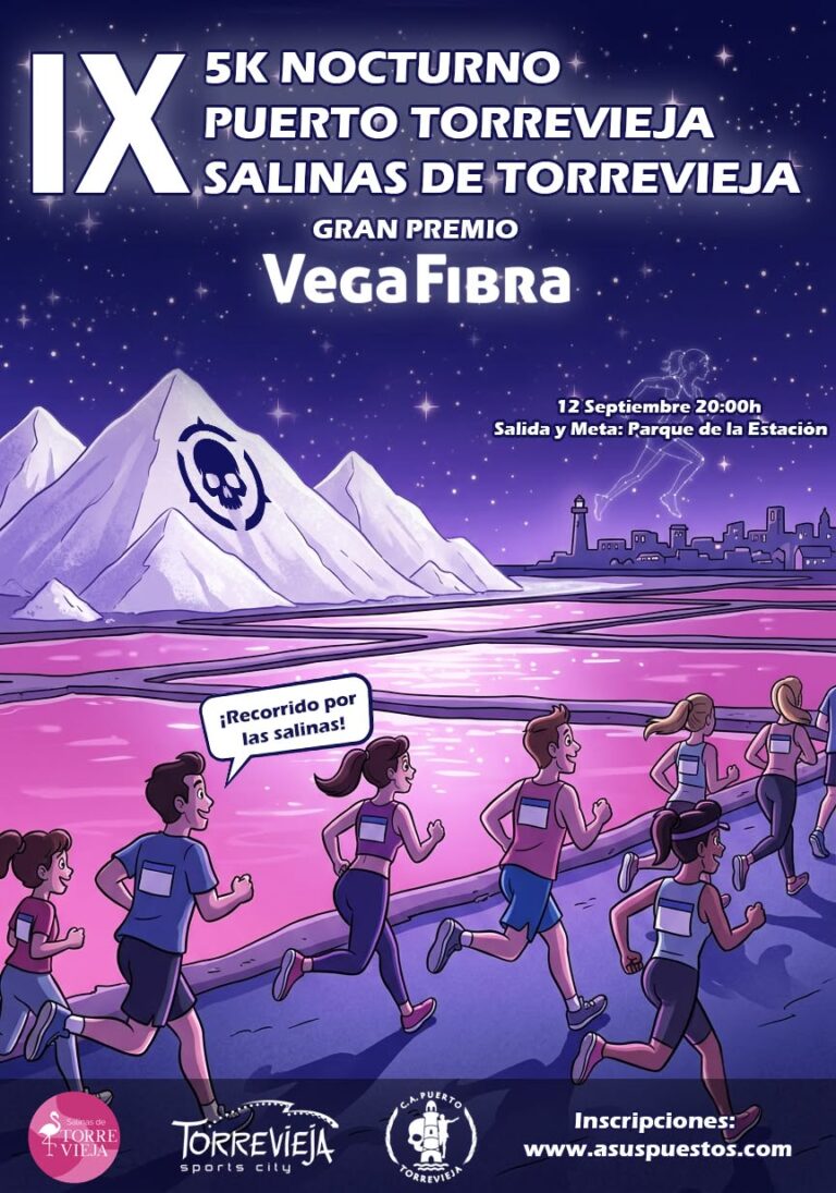 El IX 5K Nocturno Puerto Torrevieja – Salinas de Torrevieja abre inscripciones con nuevo recorrido y un paso único por el interior de las salinas