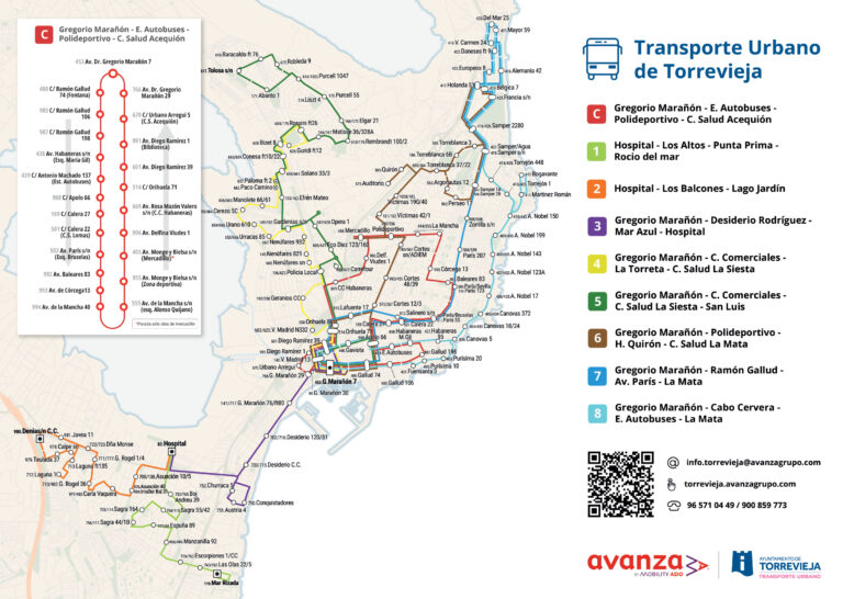 El Ayuntamiento de Torrevieja presenta el plano oficial de su nueva red de transporte urbano con ocho líneas que conectarán todos los barrios y urbanizaciones
