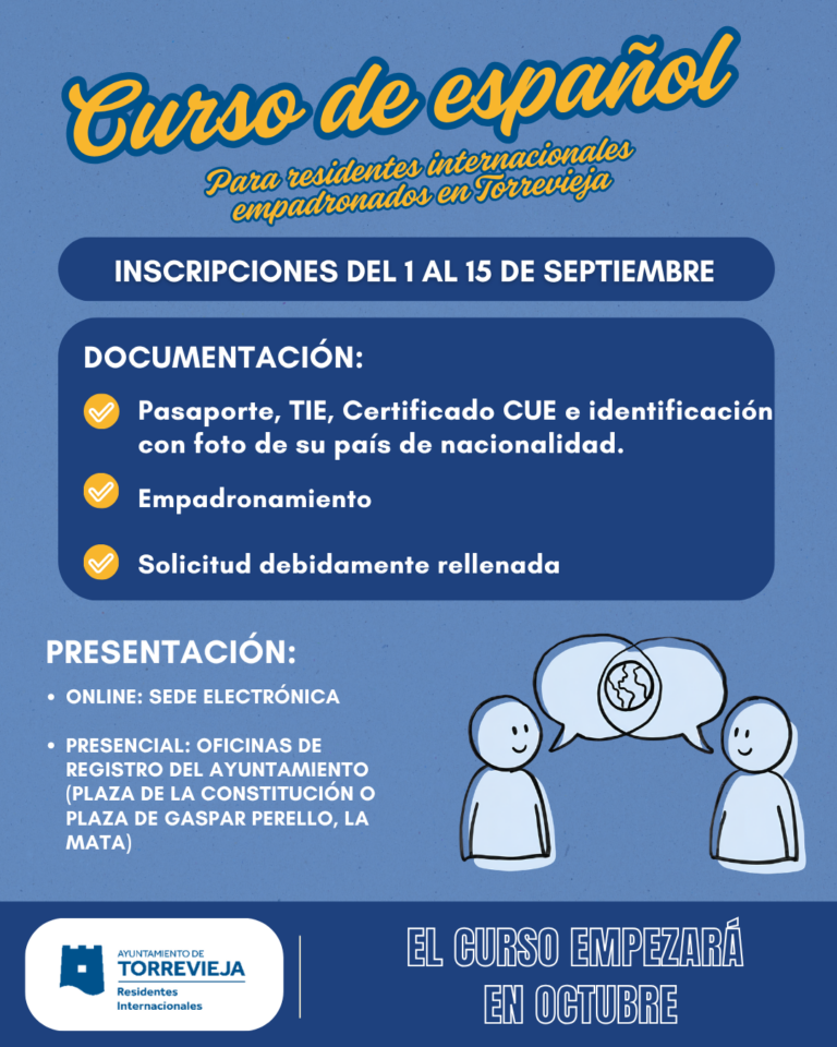Abierto el plazo para los cursos de español para residentes internacionales en Torrevieja