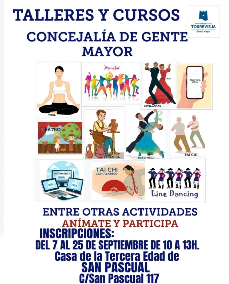 Los talleres y cursos para mayores de Torrevieja abren sus inscripciones el 7 de septiembre