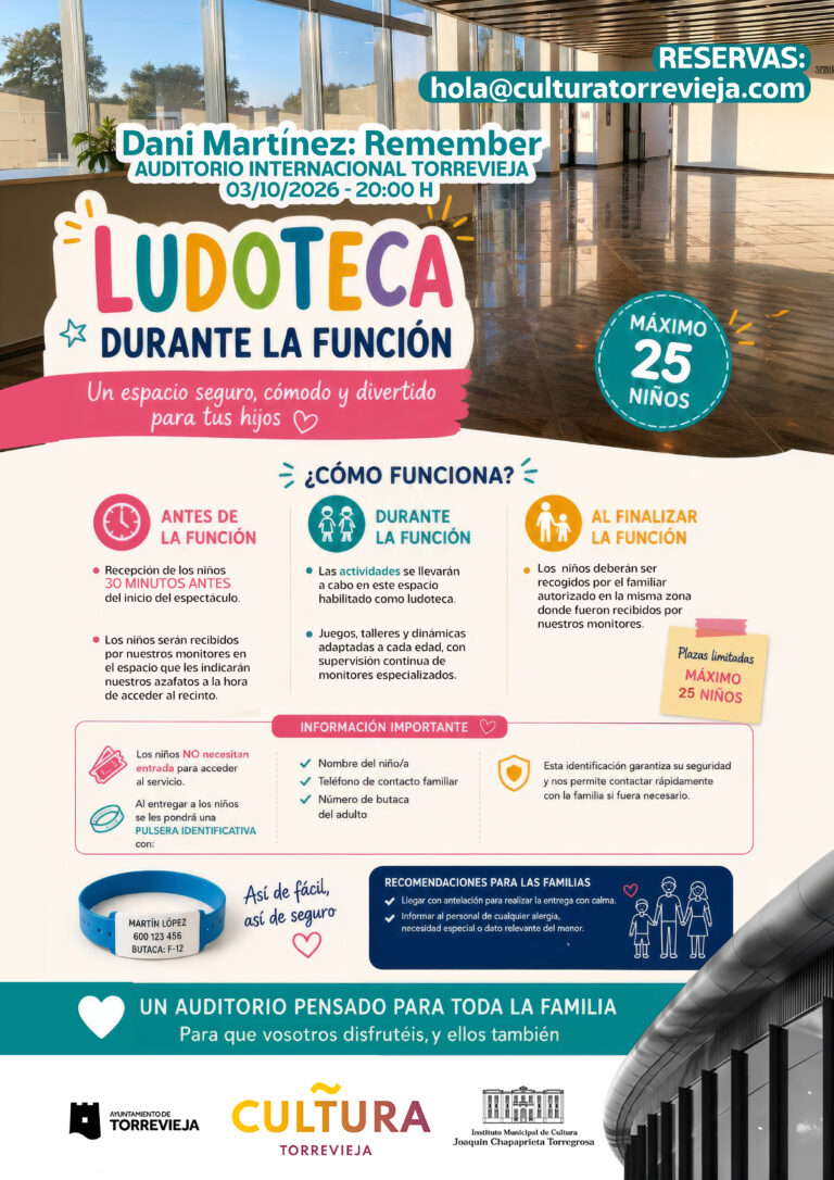 Torrevieja estrena una ludoteca en el Auditorio Internacional para facilitar la asistencia de las familias a los espectáculos