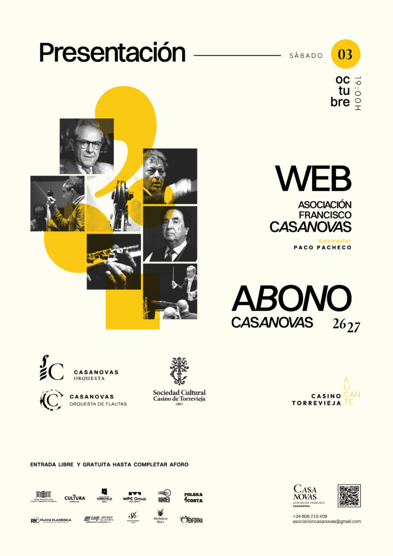 LA ASOCIACIÓN FRANCISCO CASANOVAS PRESENTARÁ EL PRÓXIMO 3 DE OCTUBRE SU WEB Y ABONO CASANOVAS 26-27